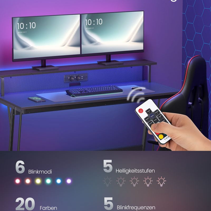 Gamebureau met LED - Gaming Tafel met Stopcontact en USB - aansluiting - De Vries Meubels