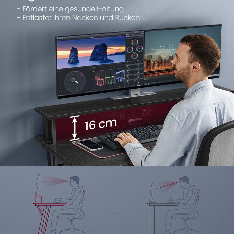 Gamebureau met LED - Gaming Tafel met Stopcontact en USB - aansluiting - De Vries Meubels