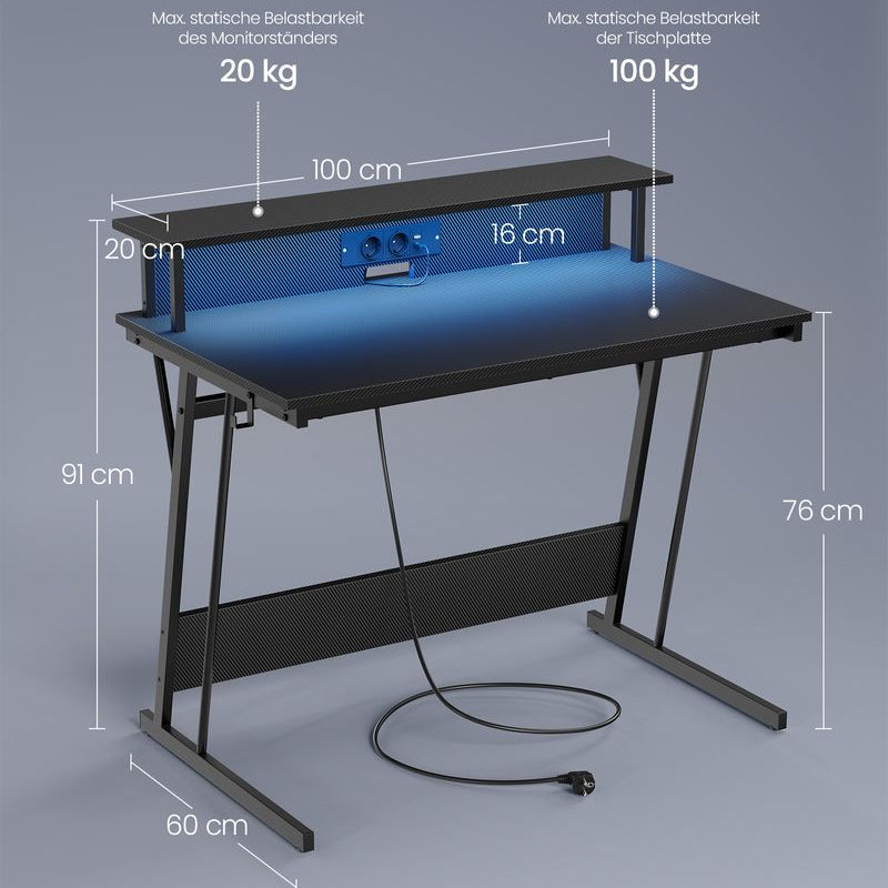 Gamebureau met LED - Gaming Tafel met Stopcontact en USB - aansluiting - De Vries Meubels