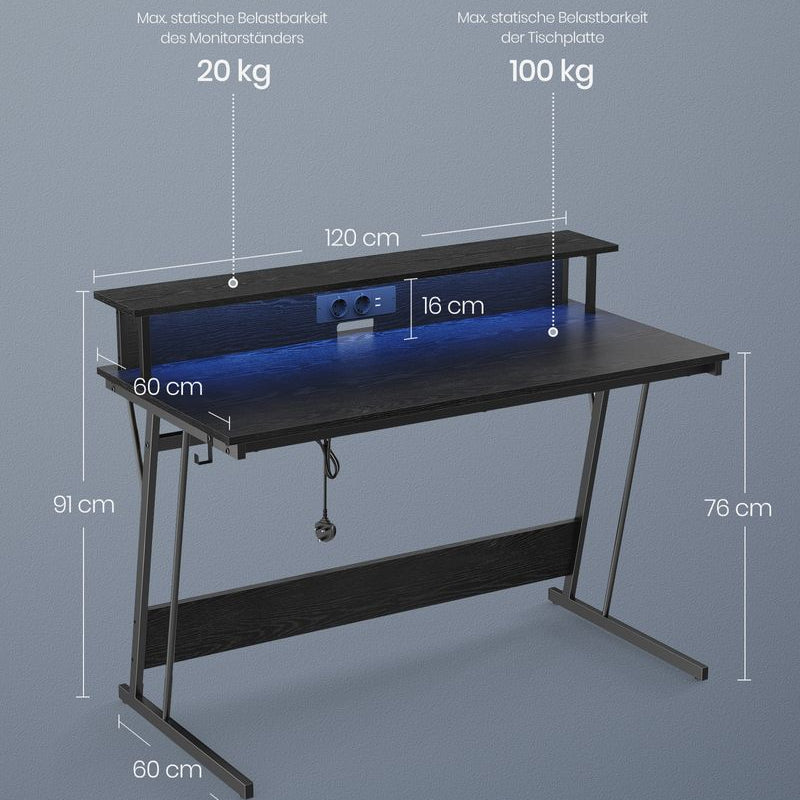 Gamebureau met LED - Gaming Tafel met Stopcontact en USB - aansluiting - De Vries Meubels