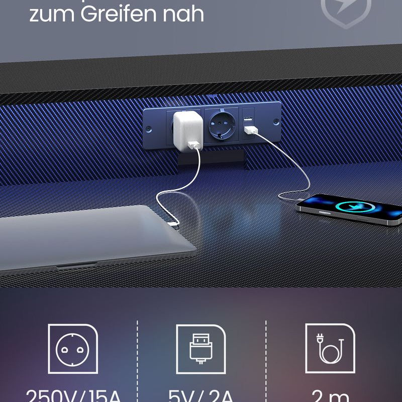 Gamebureau met LED - Gaming Tafel met Stopcontact en USB - aansluiting - De Vries Meubels