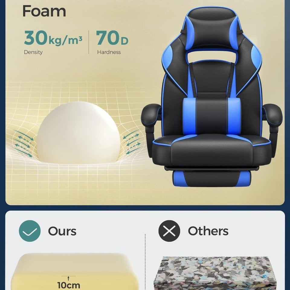 Gamestoel - Ergonomische Gamingstoel - Verstelbaar Bureaustoel - Hoofdkussen en Voetensteun - De Vries Meubels