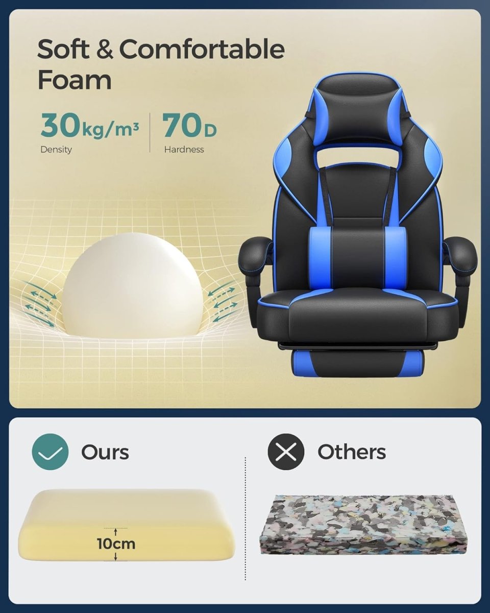 Gamestoel - Ergonomische Gamingstoel - Verstelbaar Bureaustoel - Hoofdkussen en Voetensteun - De Vries Meubels