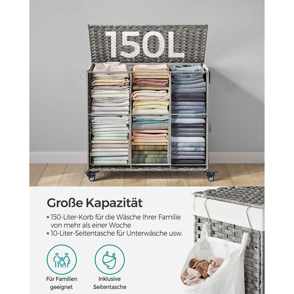 Handgevlochten wasmand - 140 of 160 liter opbergruimte - De Vries Meubels