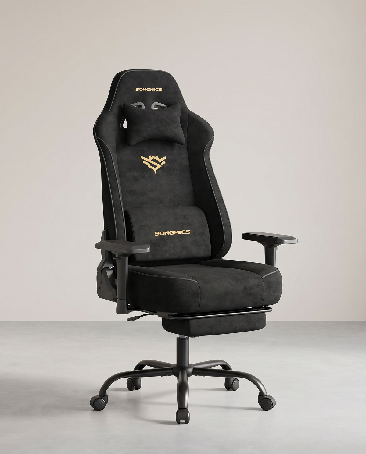 Gaming-Stuhl mit Taschenfederkern und Fußstütze – Kunstwildleder mit 4D-Armlehnen – bis 180 kg