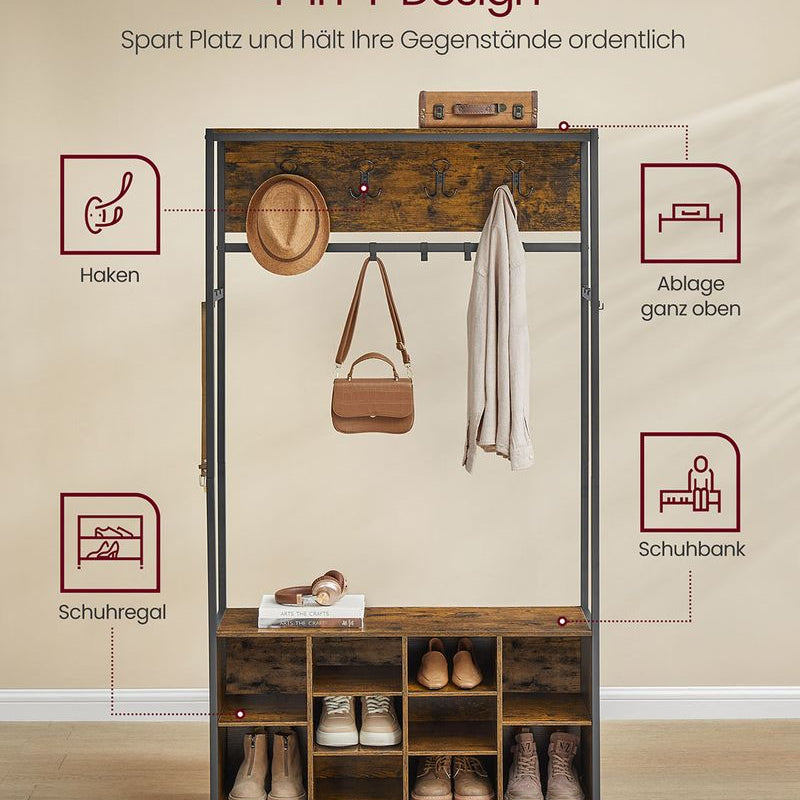 Industriële Kapstok met Bank en Schoenenrek – 4 - in - 1 Ontwerp - De Vries Meubels