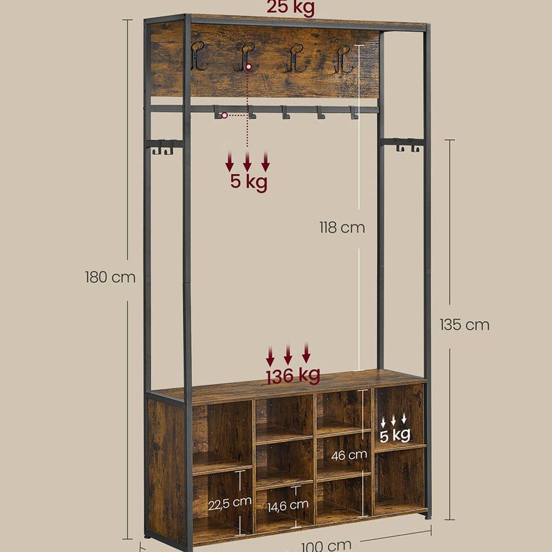 Industriële Kapstok met Bank en Schoenenrek – 4 - in - 1 Ontwerp - De Vries Meubels