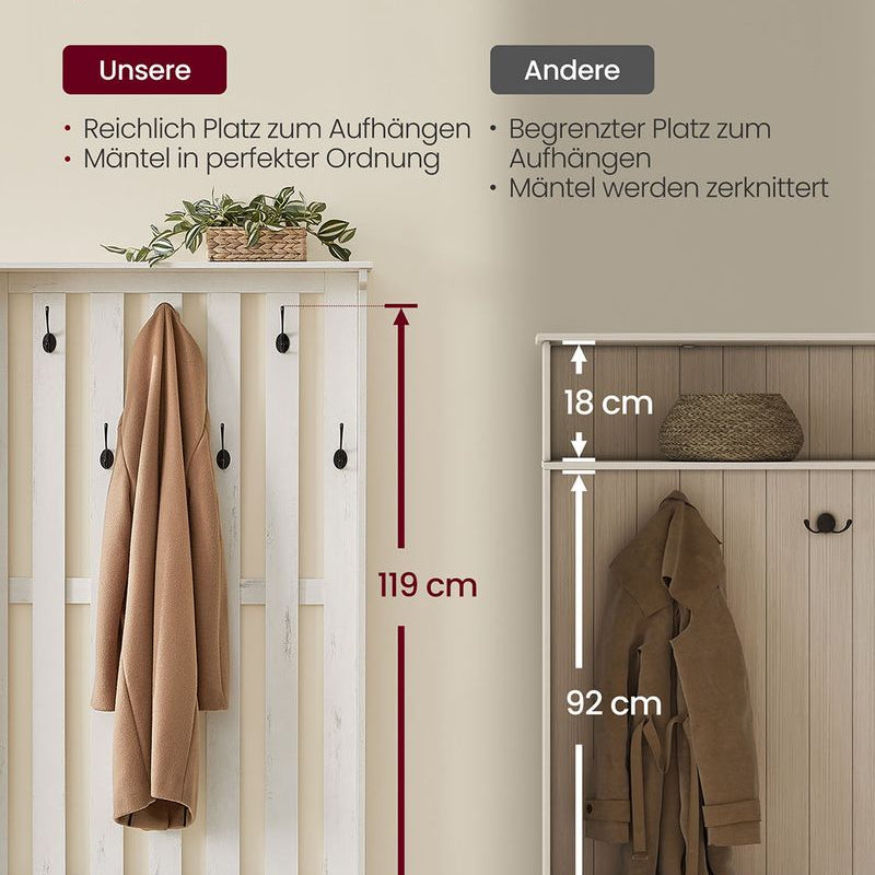 Kapstok met Schoenenrek en Bankje - 7 Dubbele haken en verstelbare planken - De Vries Meubels
