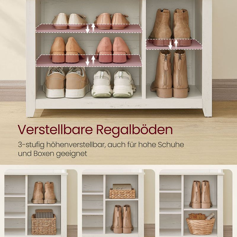 Kapstok met Schoenenrek en Bankje - 7 Dubbele haken en verstelbare planken - De Vries Meubels