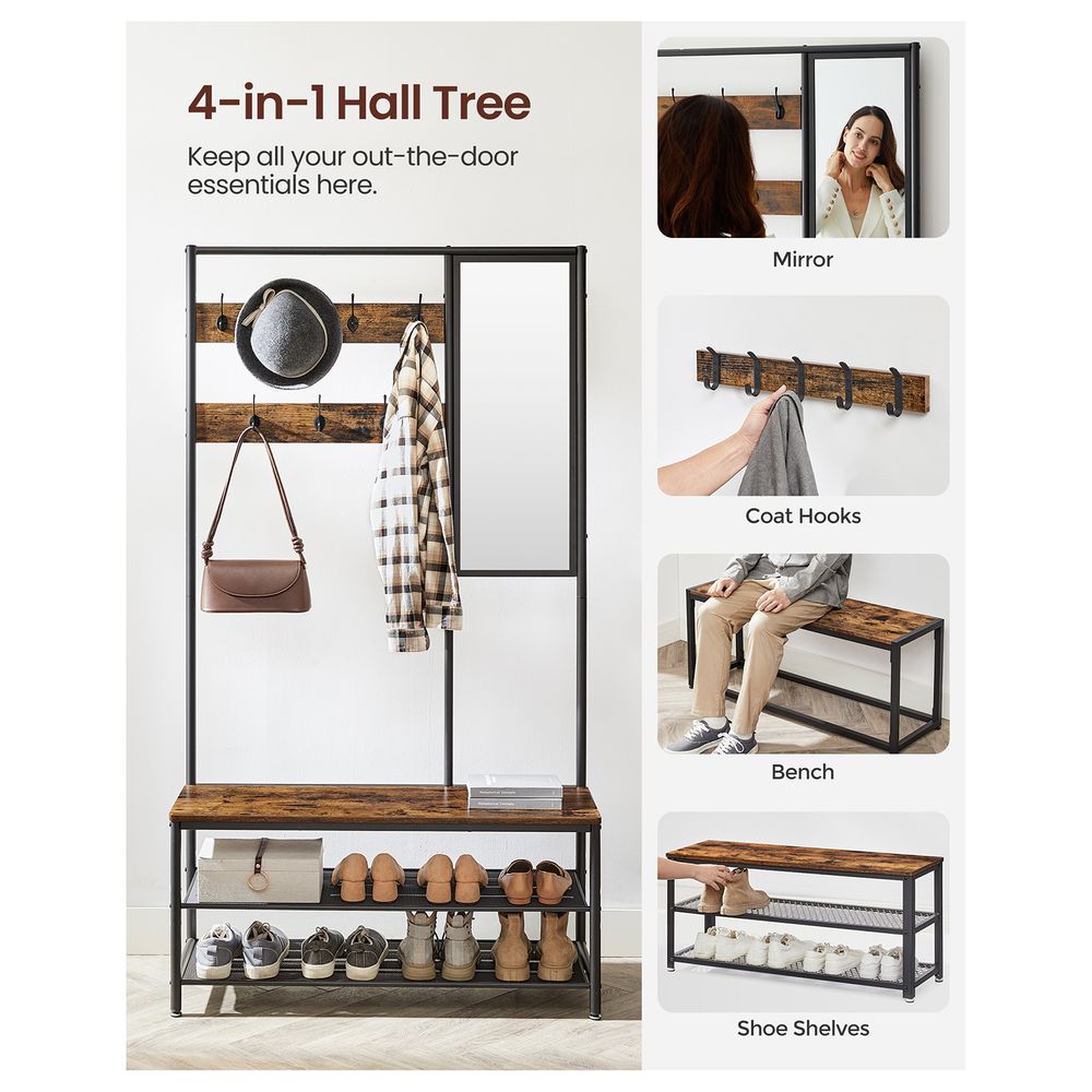 Kapstok met Schoenenrek en Spiegel – 4 - in - 1 Halmeubel - De Vries Meubels