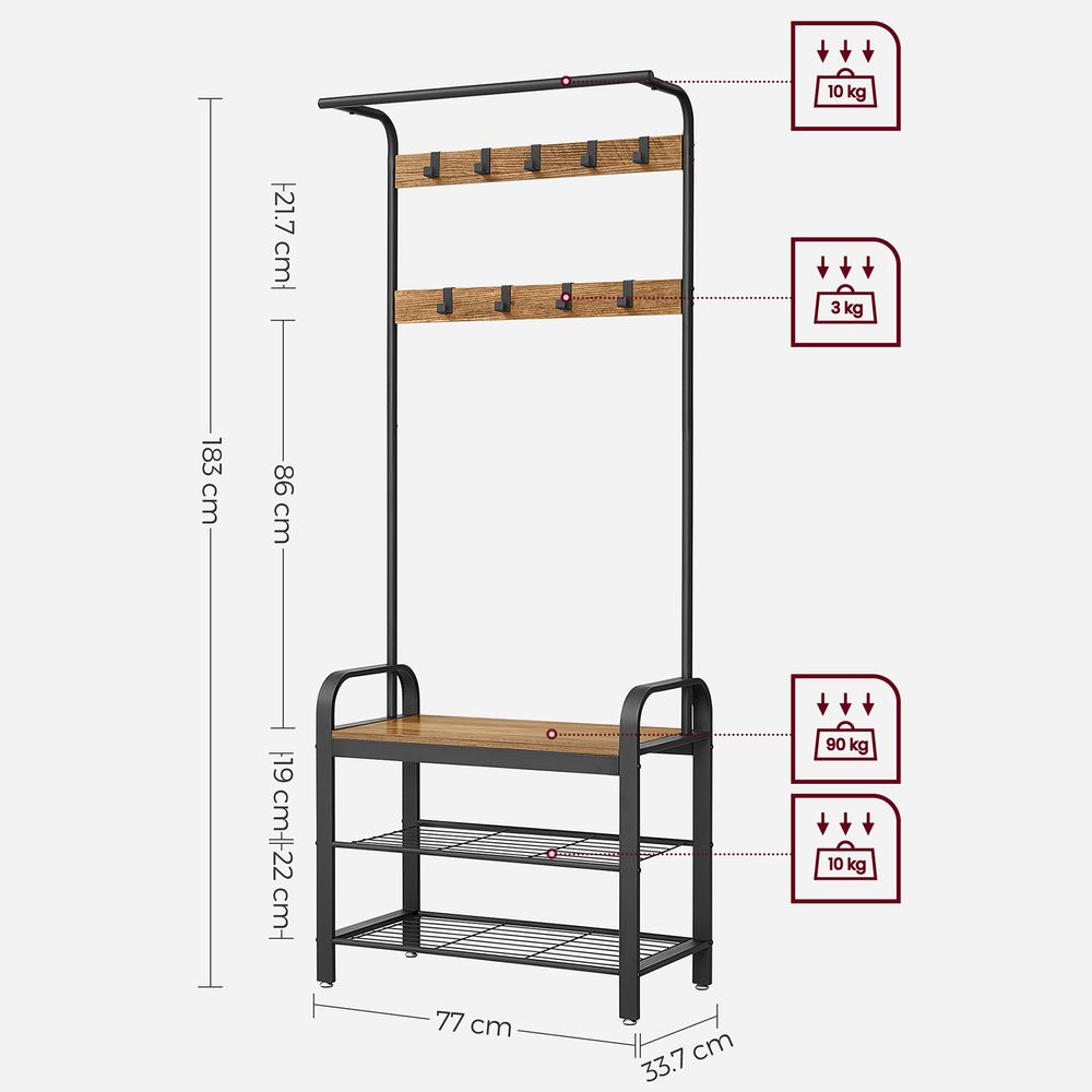 Kapstok met Schoenenrek – Industrieel Design – Hout & Metaal - De Vries Meubels
