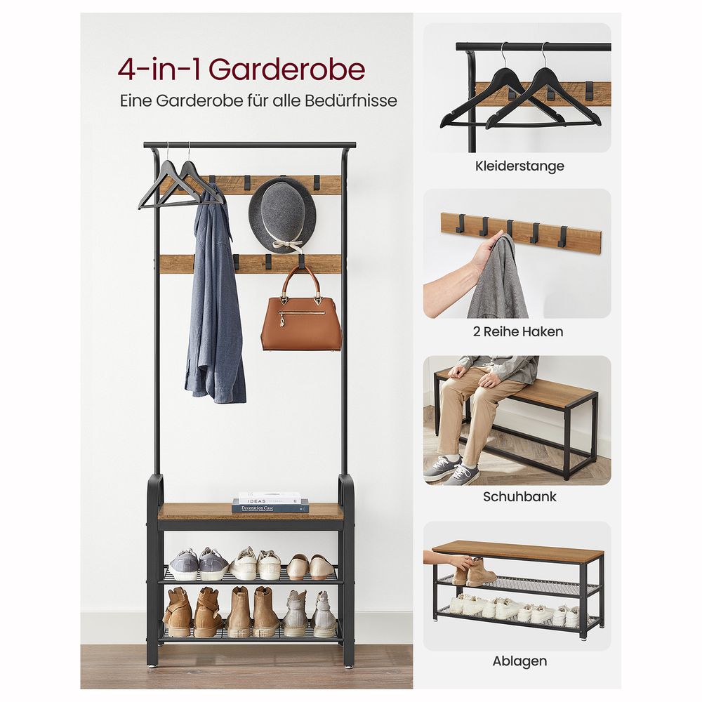 Kapstok met Schoenenrek – Industrieel Design – Hout & Metaal - De Vries Meubels