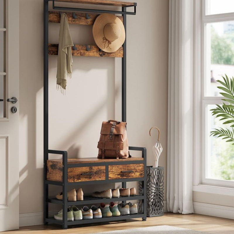 Kapstok met Schoenenrek, Lades en Kledingroede – 6 - in - 1 Halmeubel - De Vries Meubels