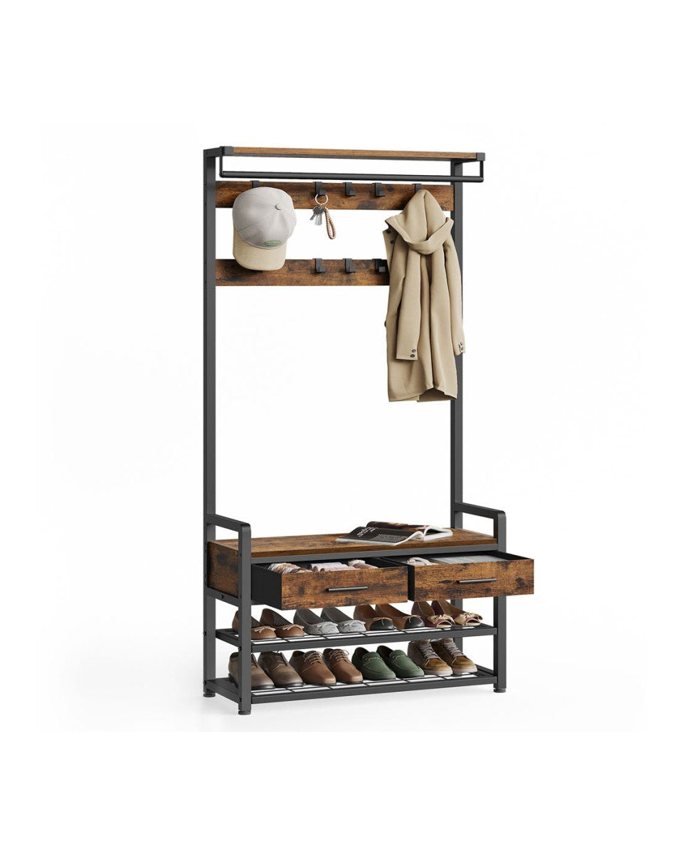 Garderobe mit Schuhregal, Schubladen und Kleiderstange – 6-in-1 Flurmöbel