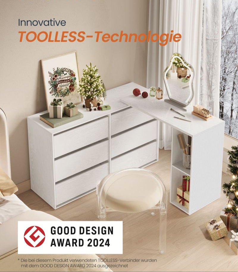 Kaptafel met 6 Laden - Verstelbare Kast - L - vorm - De Vries Meubels