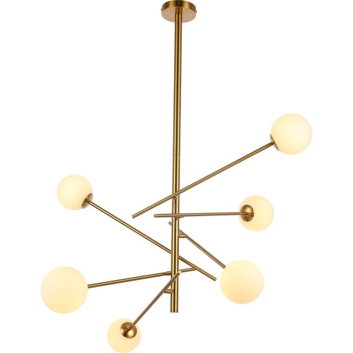 Kroonluchter met Witte Glazen Kelken – Moderne Designlamp – Gouden Messing Frame - De Vries Meubels
