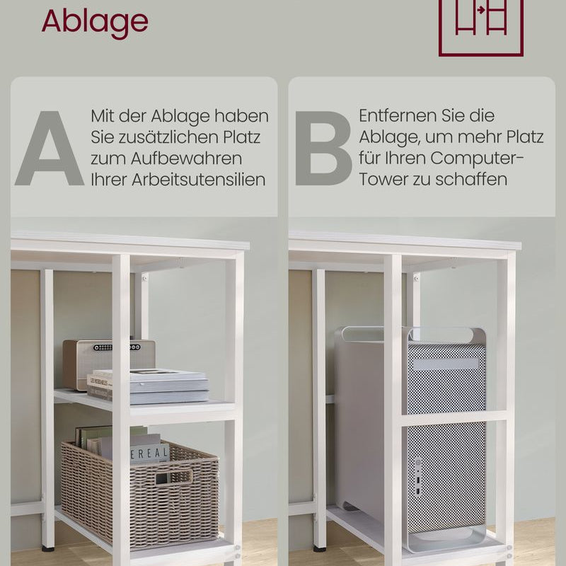 L - vormig Computerbureau met Verwijderbare Opbergplank – Ruimtebesparend Hoekbureau - De Vries Meubels