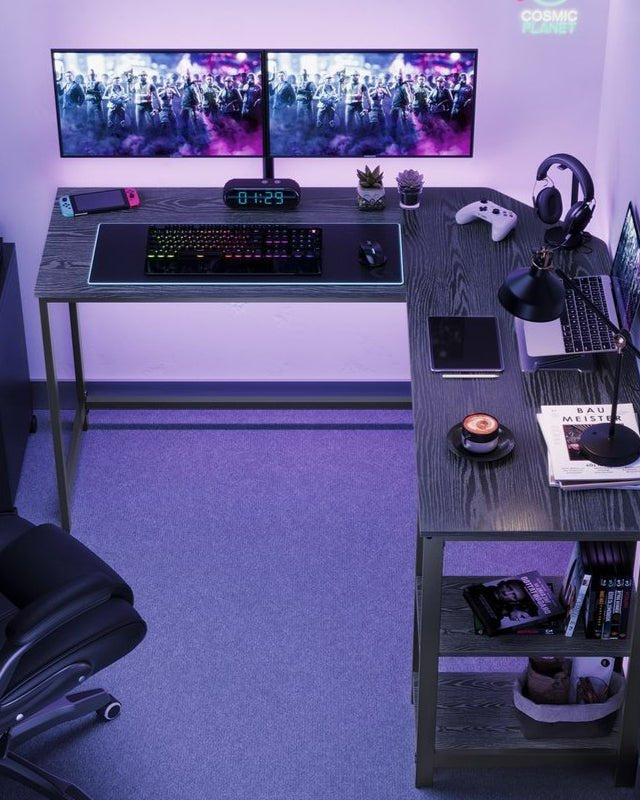 L-förmiger Computertisch mit abnehmbarem Ablagefach – platzsparender Eckschreibtisch