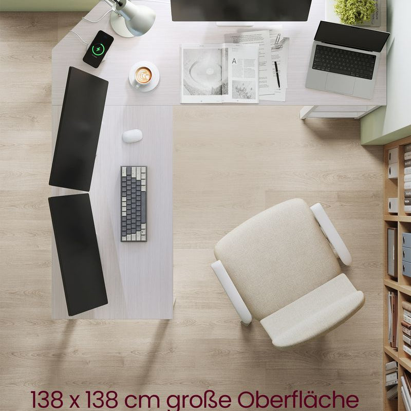 L - vormig Computerbureau met Verwijderbare Opbergplank – Ruimtebesparend Hoekbureau - De Vries Meubels