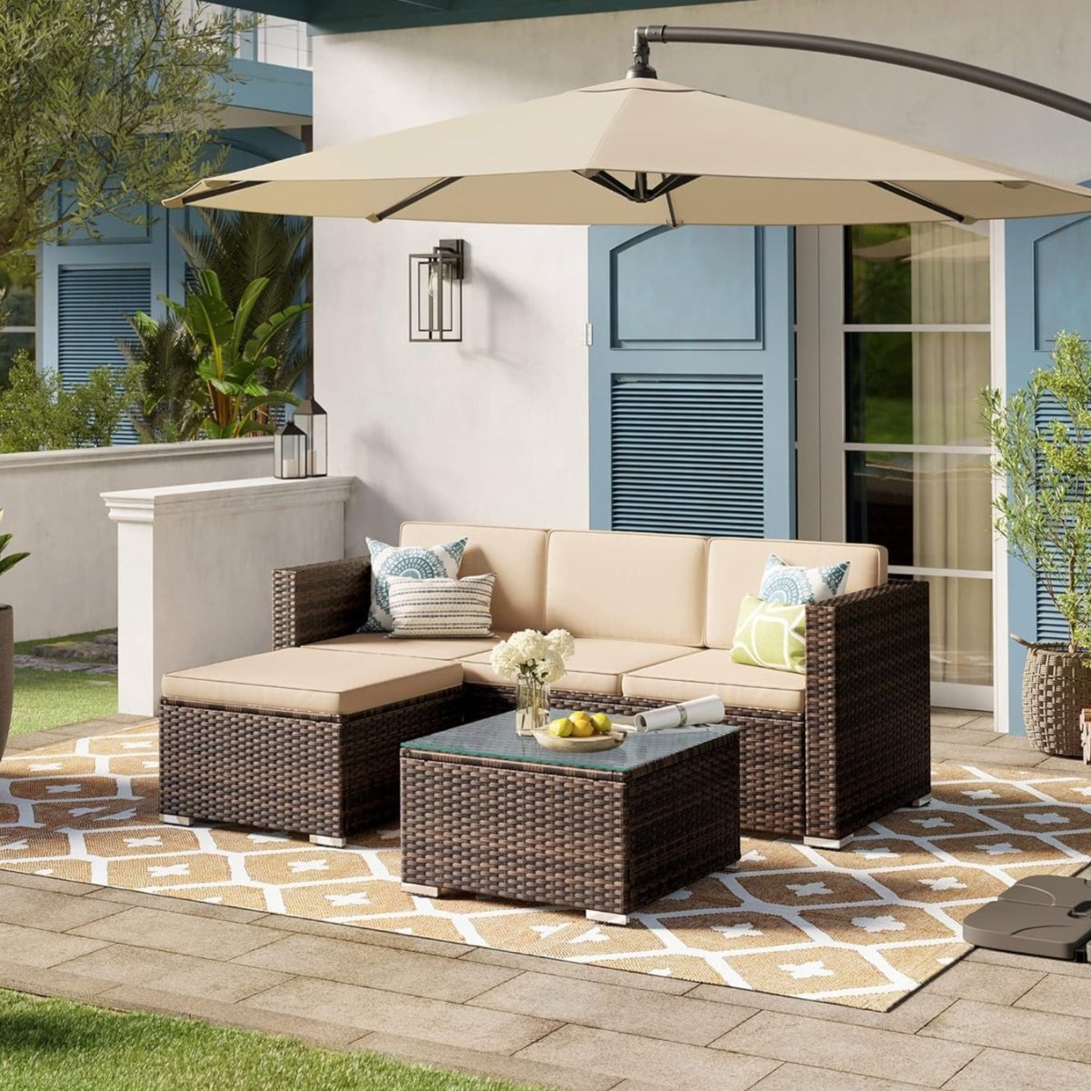 Loungeset met Tafel - Tuinbank - Tuinset - Polyrattan Tuinmeubelset - De Vries Meubels