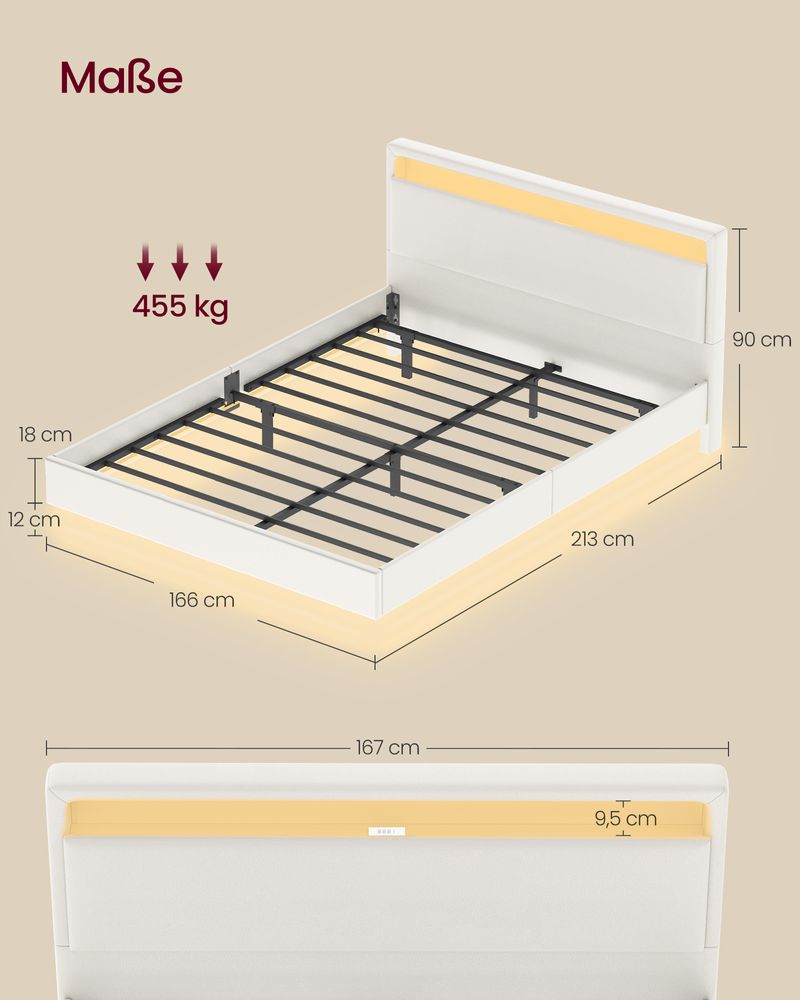 Modern bedframe met zweef - effect en LED - verlichting - Ingebouwde USB - aansluiting - De Vries Meubels