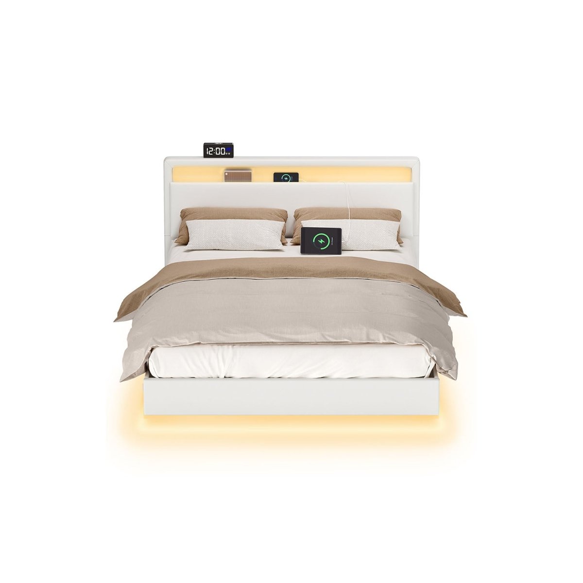 Modern bedframe met zweef - effect en LED - verlichting - Ingebouwde USB - aansluiting - De Vries Meubels