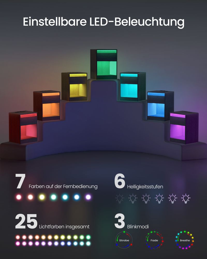 Moderne Nachtkast met LED - Verlichting en Stopcontacten - USB - aansluiting - De Vries Meubels