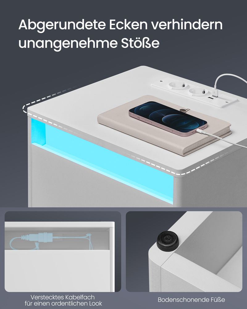 Moderne Nachtkast met LED - Verlichting en Stopcontacten - USB - aansluiting - De Vries Meubels