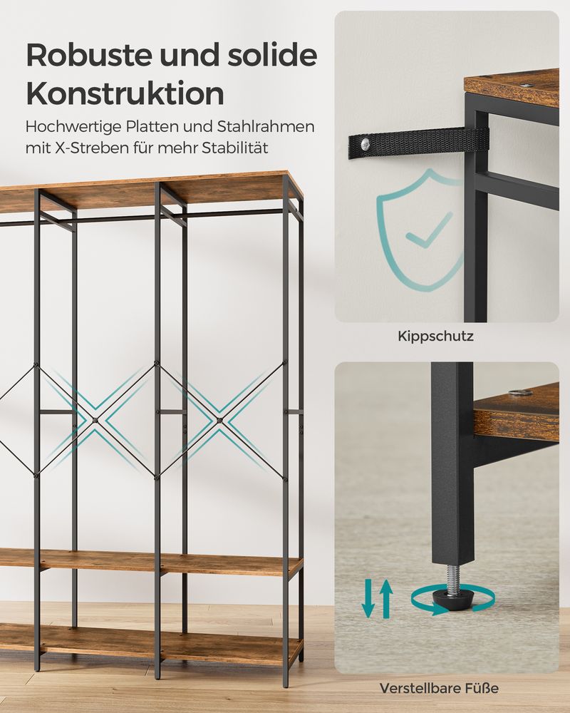 Open kledingkast met metalen frame en houten legplanken - De Vries Meubels