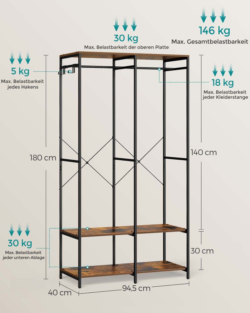 Open kledingkast met metalen frame en houten legplanken - De Vries Meubels