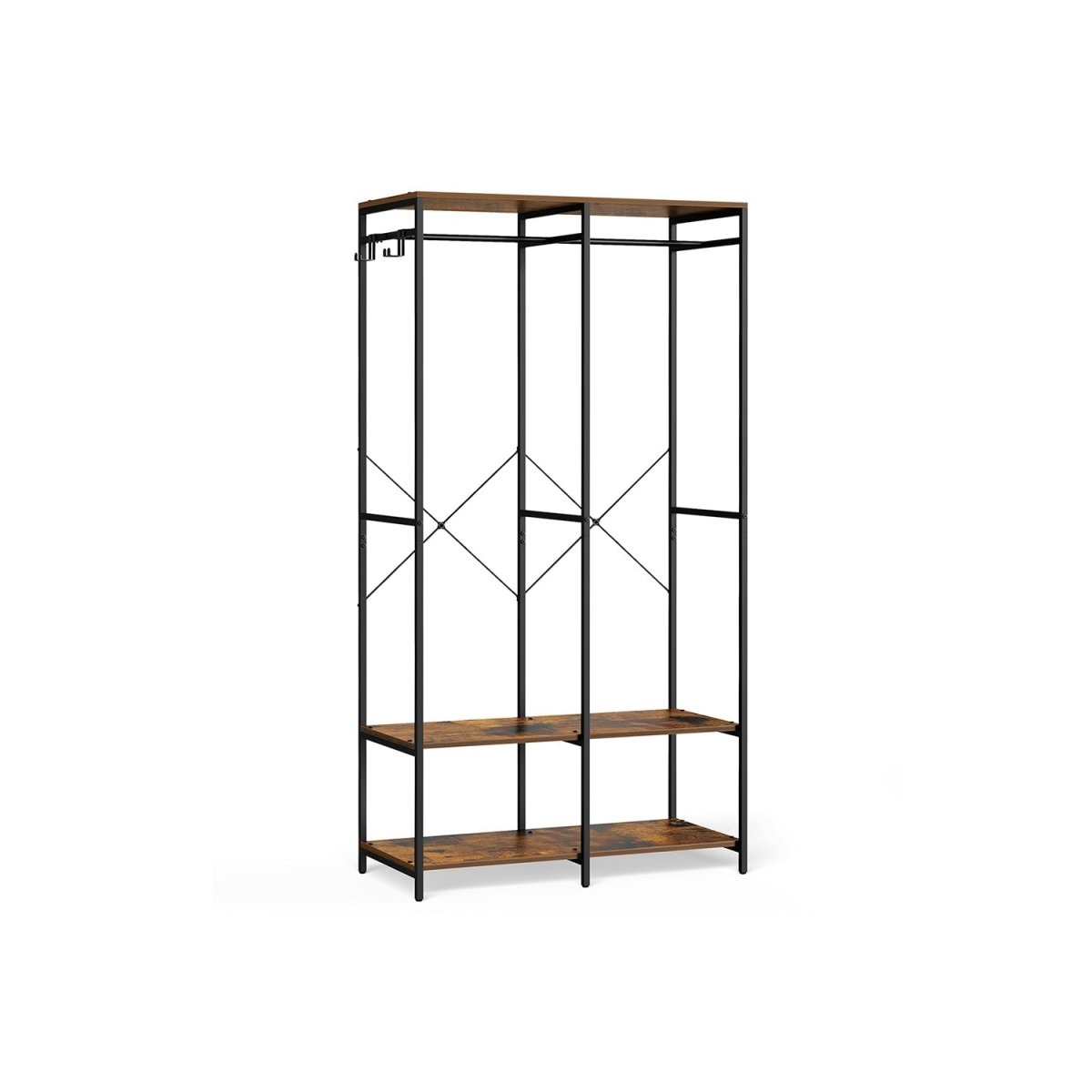 Open kledingkast met metalen frame en houten legplanken - De Vries Meubels