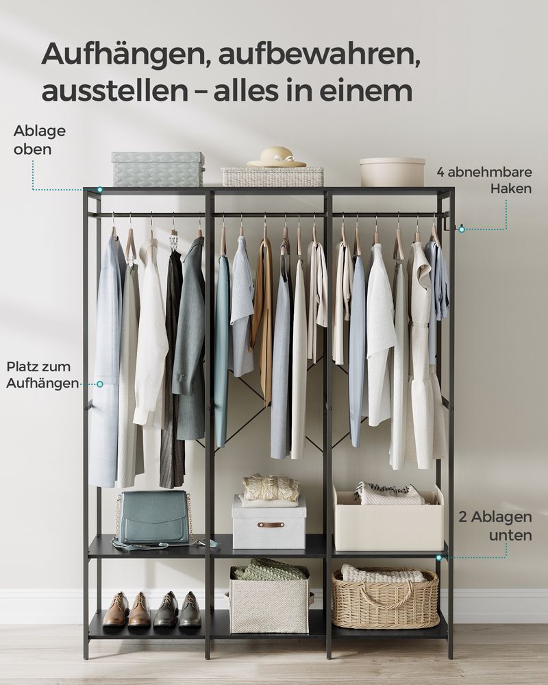 Open kledingkast met metalen frame en houten legplanken - De Vries Meubels