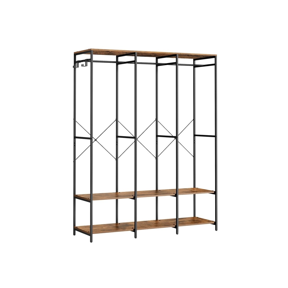 Open kledingkast met metalen frame en houten legplanken - De Vries Meubels