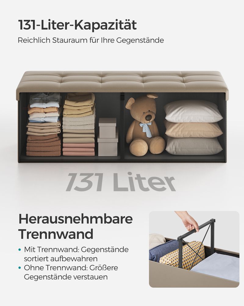 Opvouwbare Opbergbank 131 Liter - Hocker - Kunstleer - De Vries Meubels