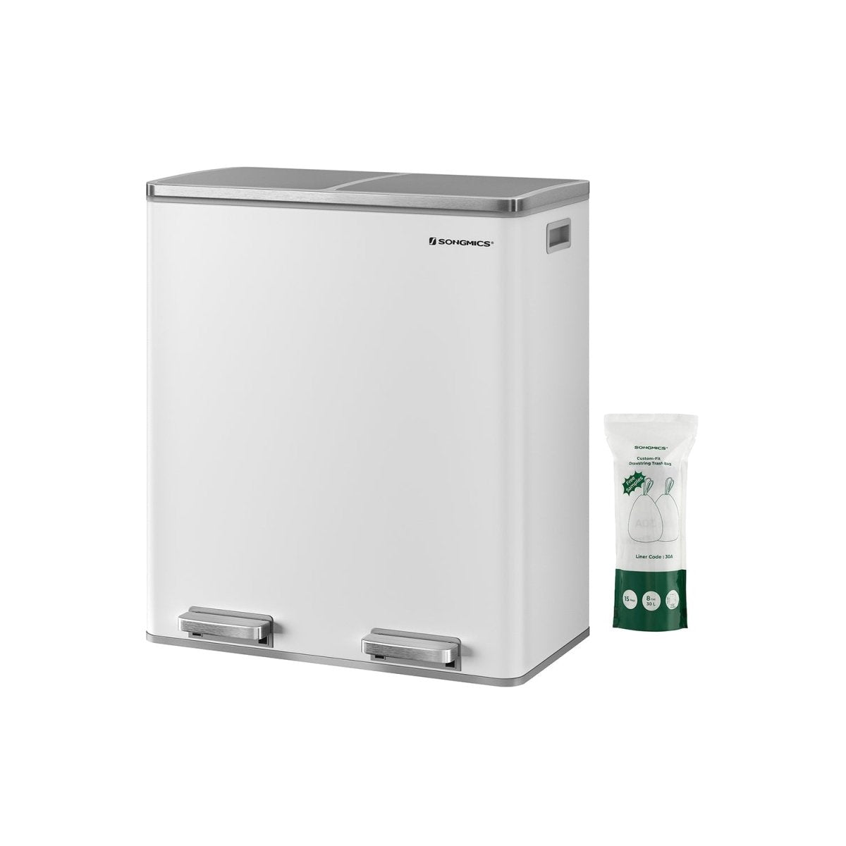 Prullenbak met 2 Vakken - 60 Liter Afvalbak Gescheiden - Pedaalemmer - Afvalscheiding - De Vries Meubels