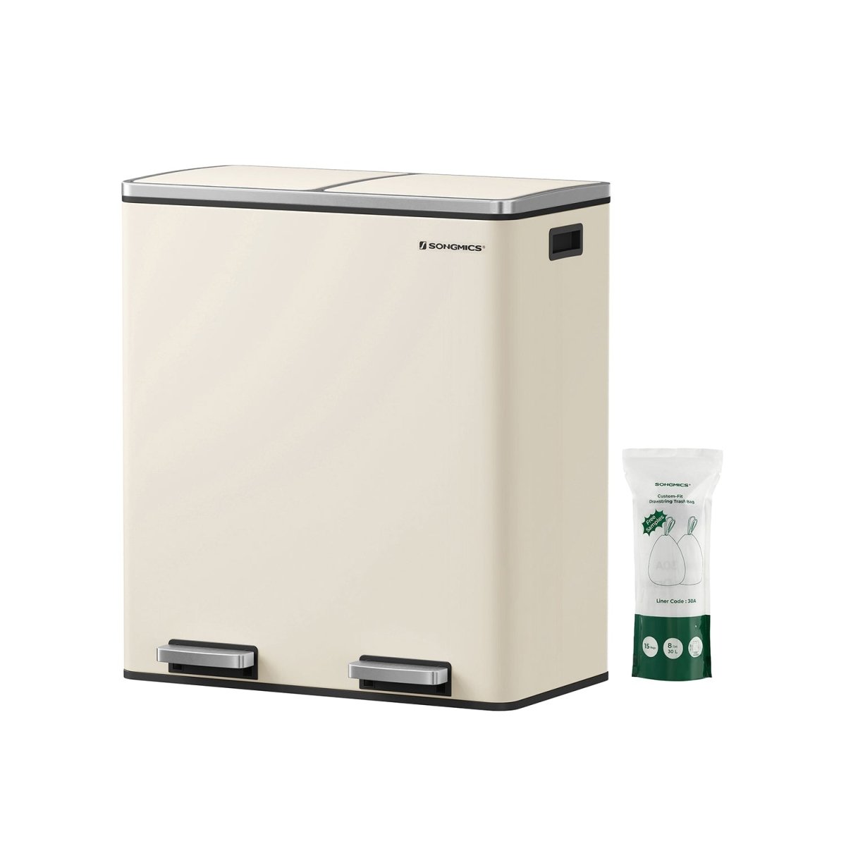 Prullenbak met 2 Vakken - 60 Liter Afvalbak Gescheiden - Pedaalemmer - Afvalscheiding - De Vries Meubels