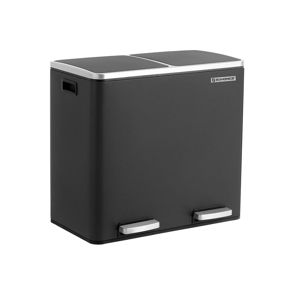 Prullenbak met 2 Vakken - 60 Liter Afvalbak Gescheiden - Pedaalemmer - Afvalscheiding - De Vries Meubels