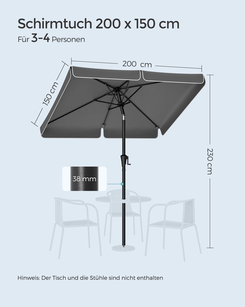 Rechthoekige Parasol - Balkon Parasol met Kantelfunctie - UV - bescherming - De Vries Meubels