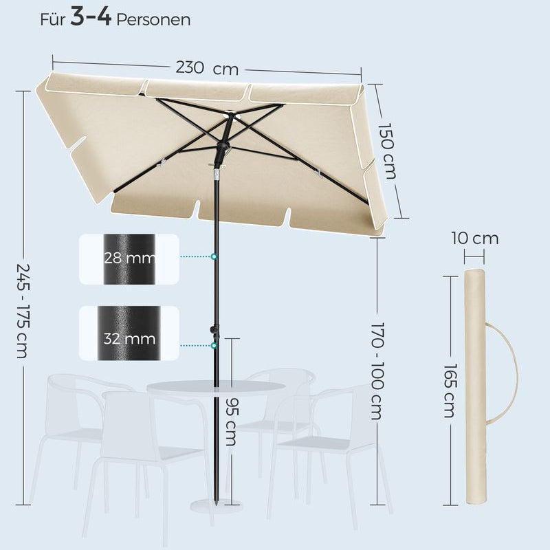 Rechthoekige Parasol - Kantelbaar - Hoogte Verstelbaar - UV - bescherming tot UPF 50+ - De Vries Meubels