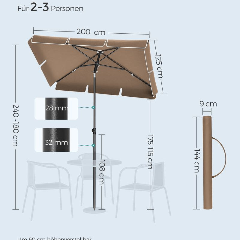 Rechthoekige Parasol - Kantelbaar - Hoogte Verstelbaar - UV - bescherming tot UPF 50+ - De Vries Meubels