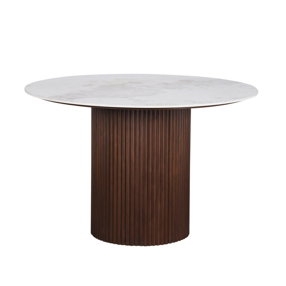 Urban Chique Runder Esstisch – Keramikmarmor / Walnussfurnier – 120 x 120 x 76 cm – Modernes Design – Zeitlose Eleganz