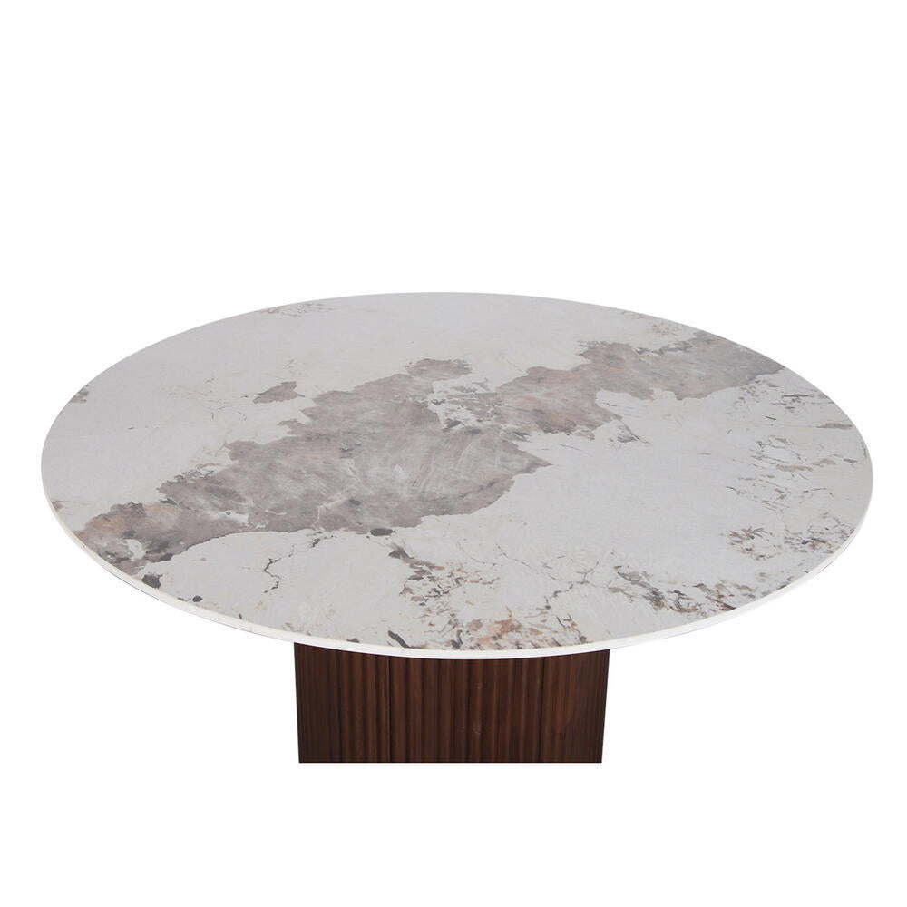 Urban Chique Runder Esstisch – Keramikmarmor / Walnussfurnier – 120 x 120 x 76 cm – Modernes Design – Zeitlose Eleganz