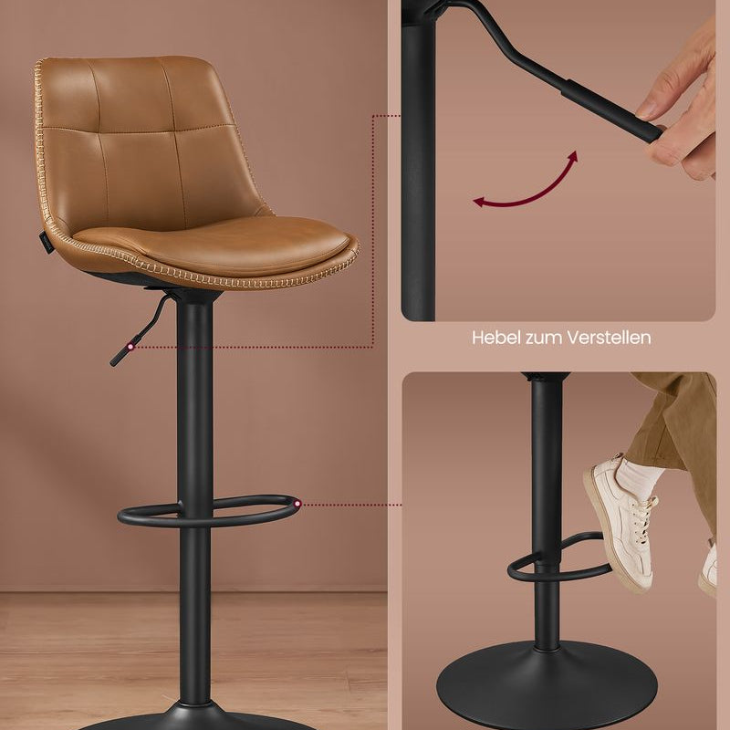 Set van 2 Barkrukken - Verstelbaar en 360° Draaibaar - Kunstleer - De Vries Meubels