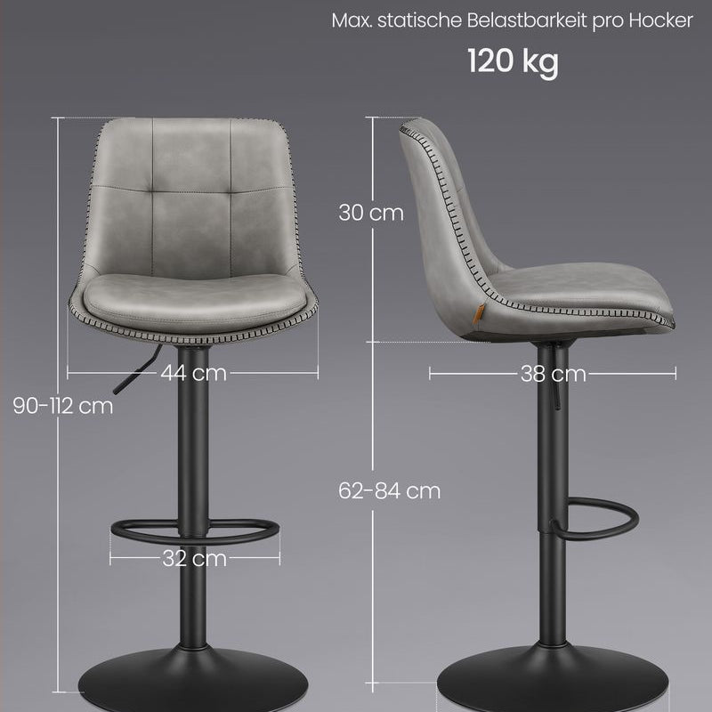 Set van 2 Barkrukken - Verstelbaar en 360° Draaibaar - Kunstleer - De Vries Meubels