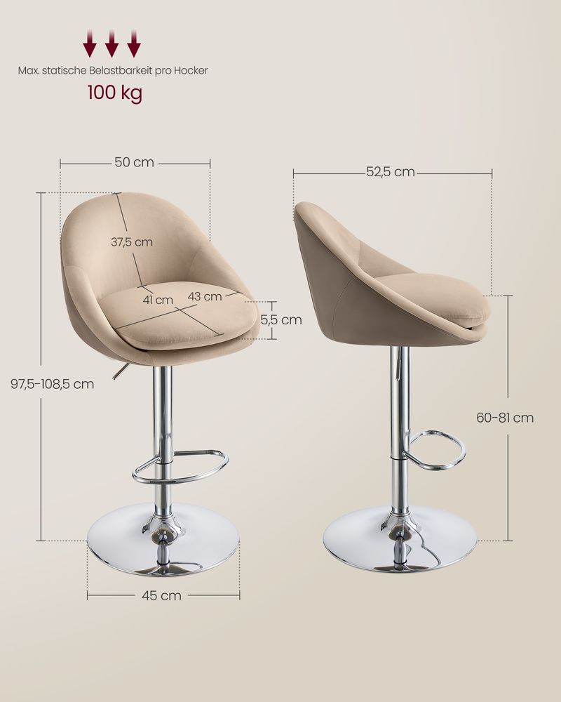 Set van 2 Luxe Barstoelen - Bouclé - Fluweel - Verstelbaar - De Vries Meubels