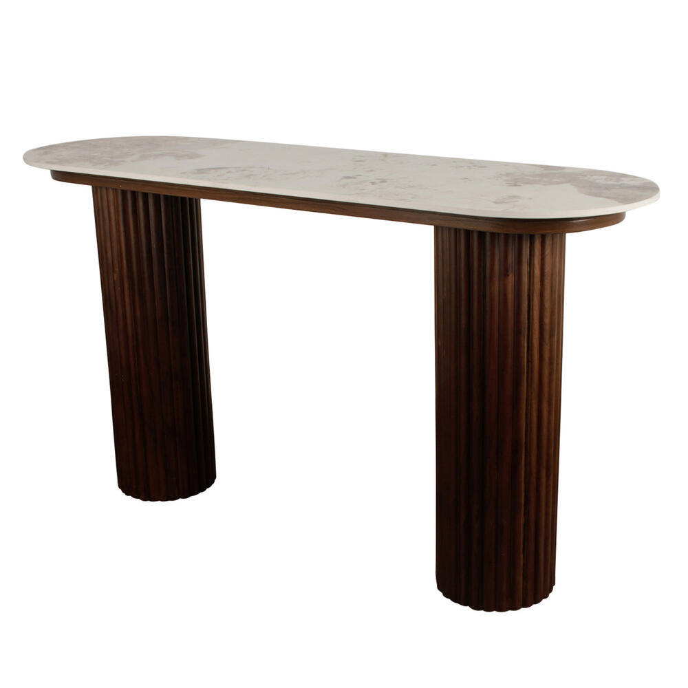 Urban Chique Beistelltisch – Keramikmarmor / Walnussfurnier – 130 x 40 x 72 cm – Modernes Design – Natürliche Eleganz