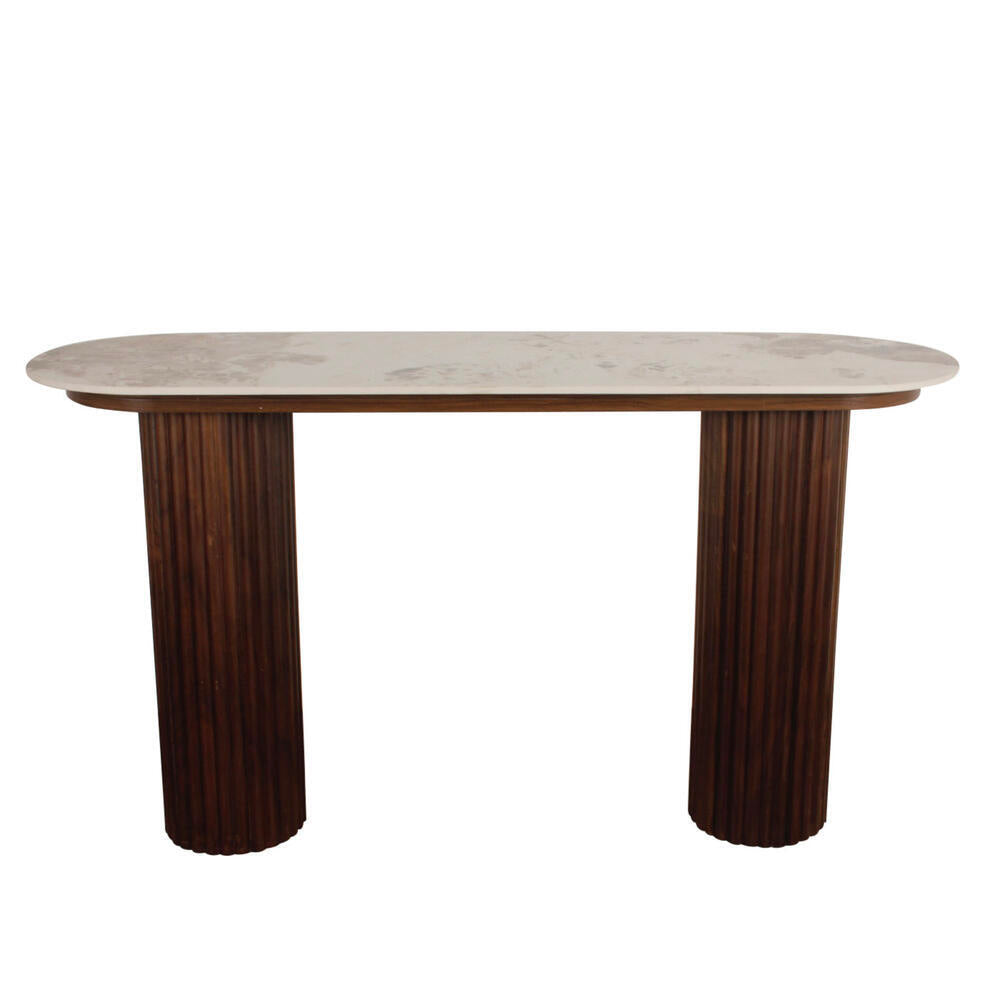 Urban Chique Beistelltisch – Keramikmarmor / Walnussfurnier – 130 x 40 x 72 cm – Modernes Design – Natürliche Eleganz
