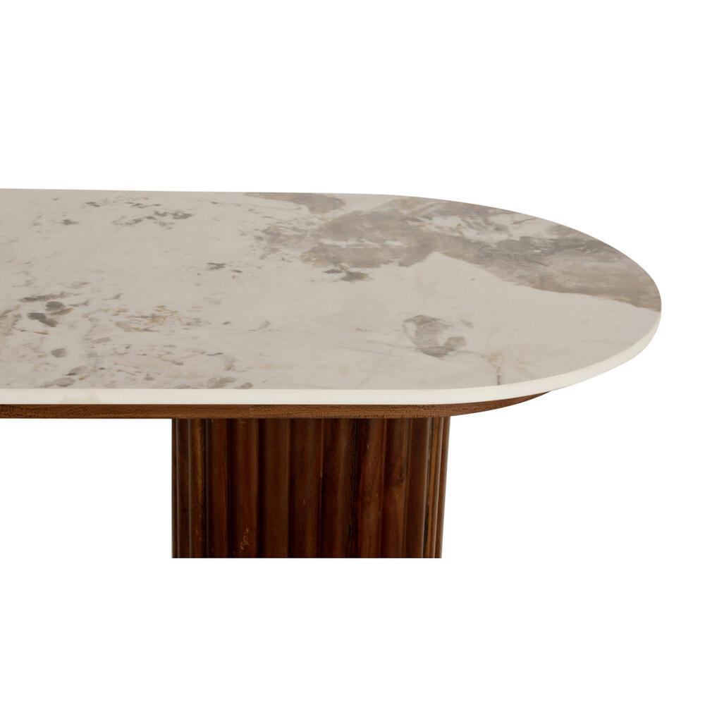 Urban Chique Beistelltisch – Keramikmarmor / Walnussfurnier – 130 x 40 x 72 cm – Modernes Design – Natürliche Eleganz