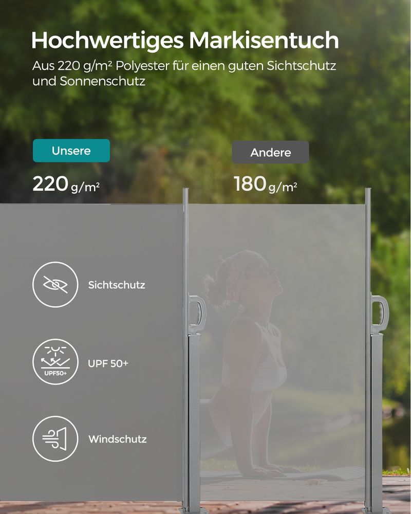 Tuinscherm 140 cm Hoog - Uitschuifbaar Balkonscherm - Zonnescherm - De Vries Meubels