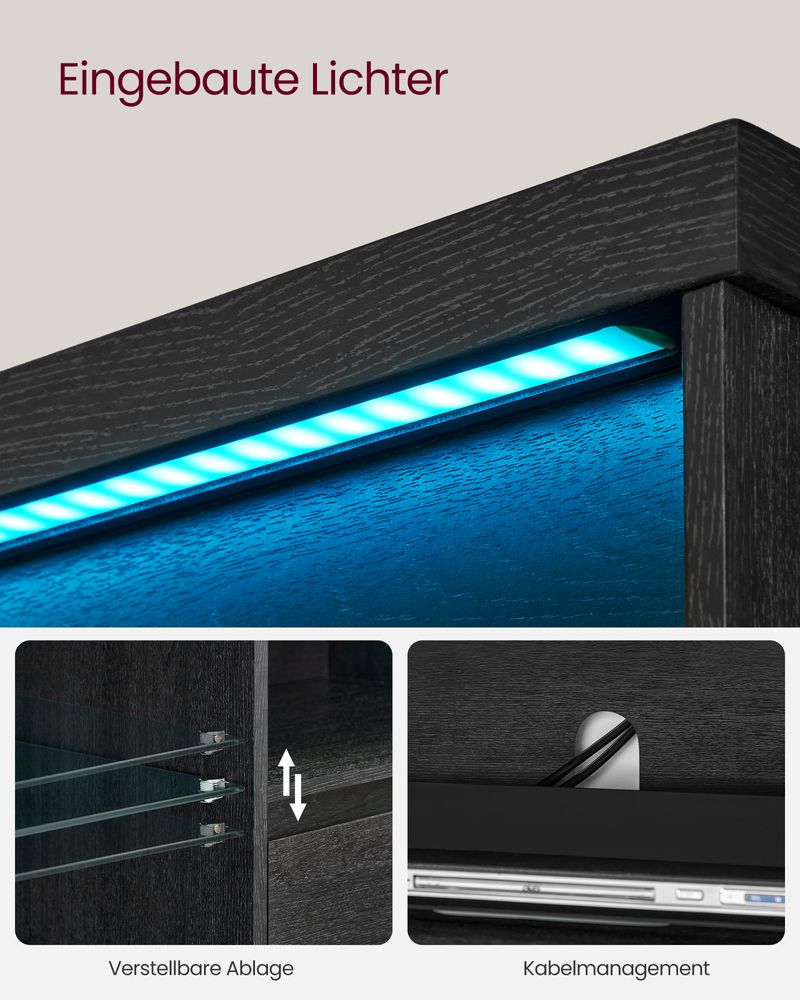 TV - meubel met LED - verlichting en verstelbare opbergruimte - De Vries Meubels